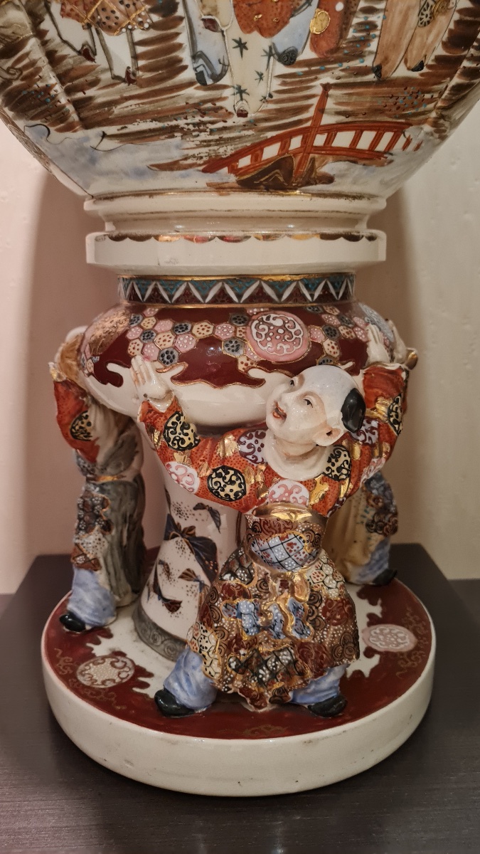 Vase japonais type Satsuma, signé / Meiji tardif/ XIXeme - 77x24cm-photo-4