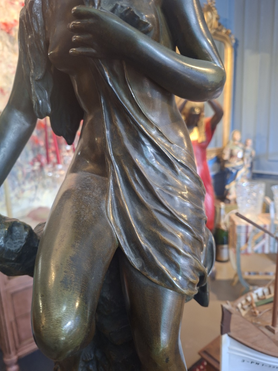 Joseph-François A.Belin –  Sculpture “Myssia” –  Bronze  sur socle marbre griotte, XIXᵉ siècles-photo-4