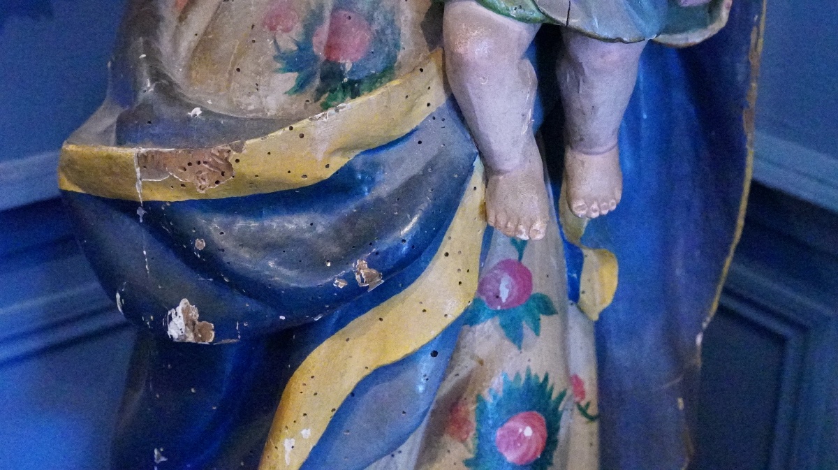 Polychrome Wooden Sculpture Of The Virgin And Child – Iberian Work – 18th Century-photo-4