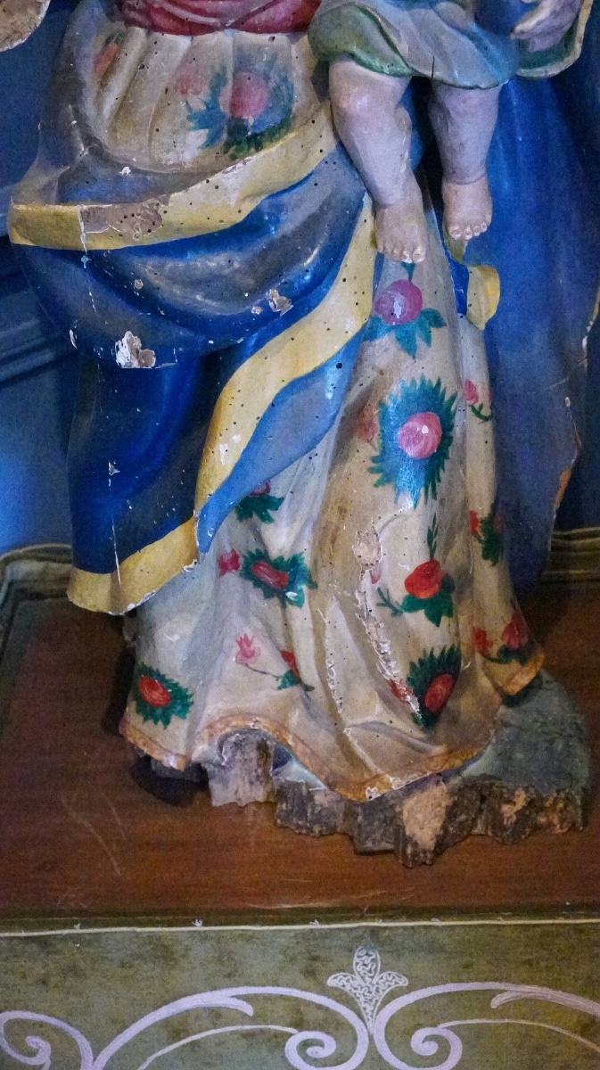 Polychrome Wooden Sculpture Of The Virgin And Child – Iberian Work – 18th Century-photo-1