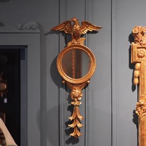 Pair Of 19th-century Regency “witch” Mirrors – Gilded Carved Wood – Imperial Eagle Motif