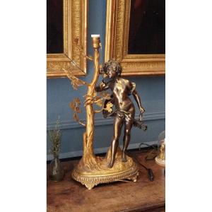Lampe sculpturale  dans le goût de MOREAU fin  XIXᵉ siècle – bronze et régule doré 