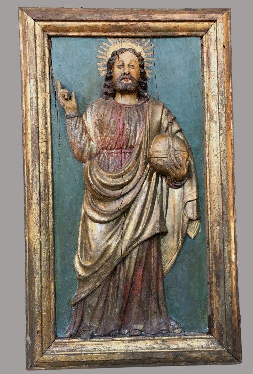 Christ Pasteur Et Christ En Majesté-haut-relief - Bois Sculpté Et Doré - 17eme Sud De La France-photo-2