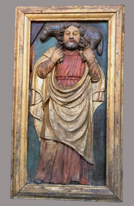 Christ Pasteur Et Christ En Majesté-haut-relief - Bois Sculpté Et Doré - 17eme Sud De La France-photo-3