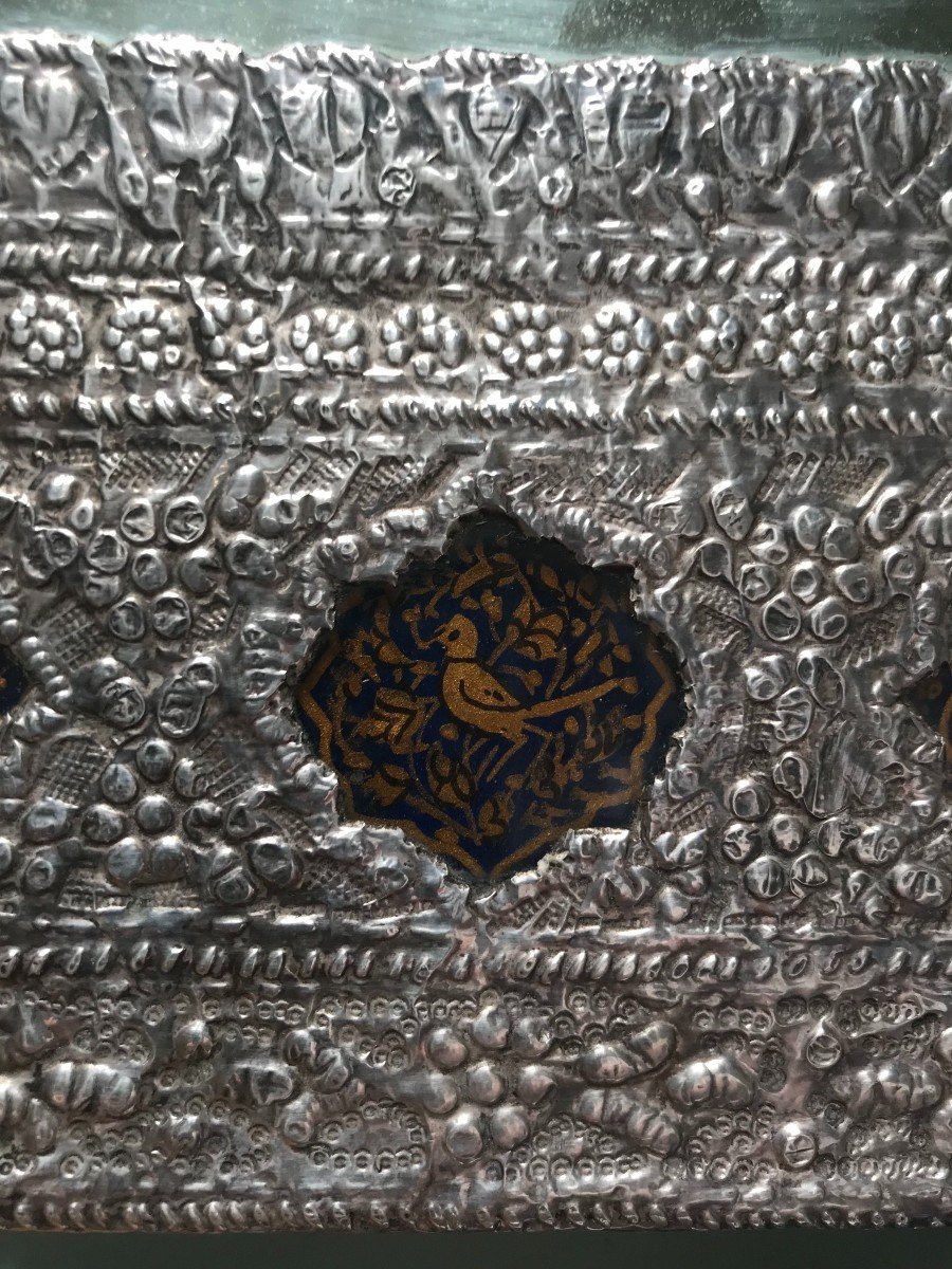 Miroir Perse En Argent- Période Qajar-iran 19ème Siècle-photo-3