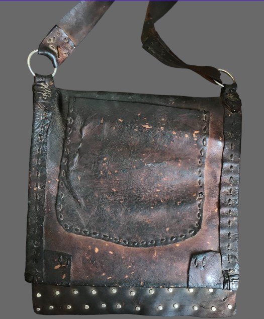 Grand Sac Marocain En Cuir Et Pièces De Monnaie-xxème-photo-3