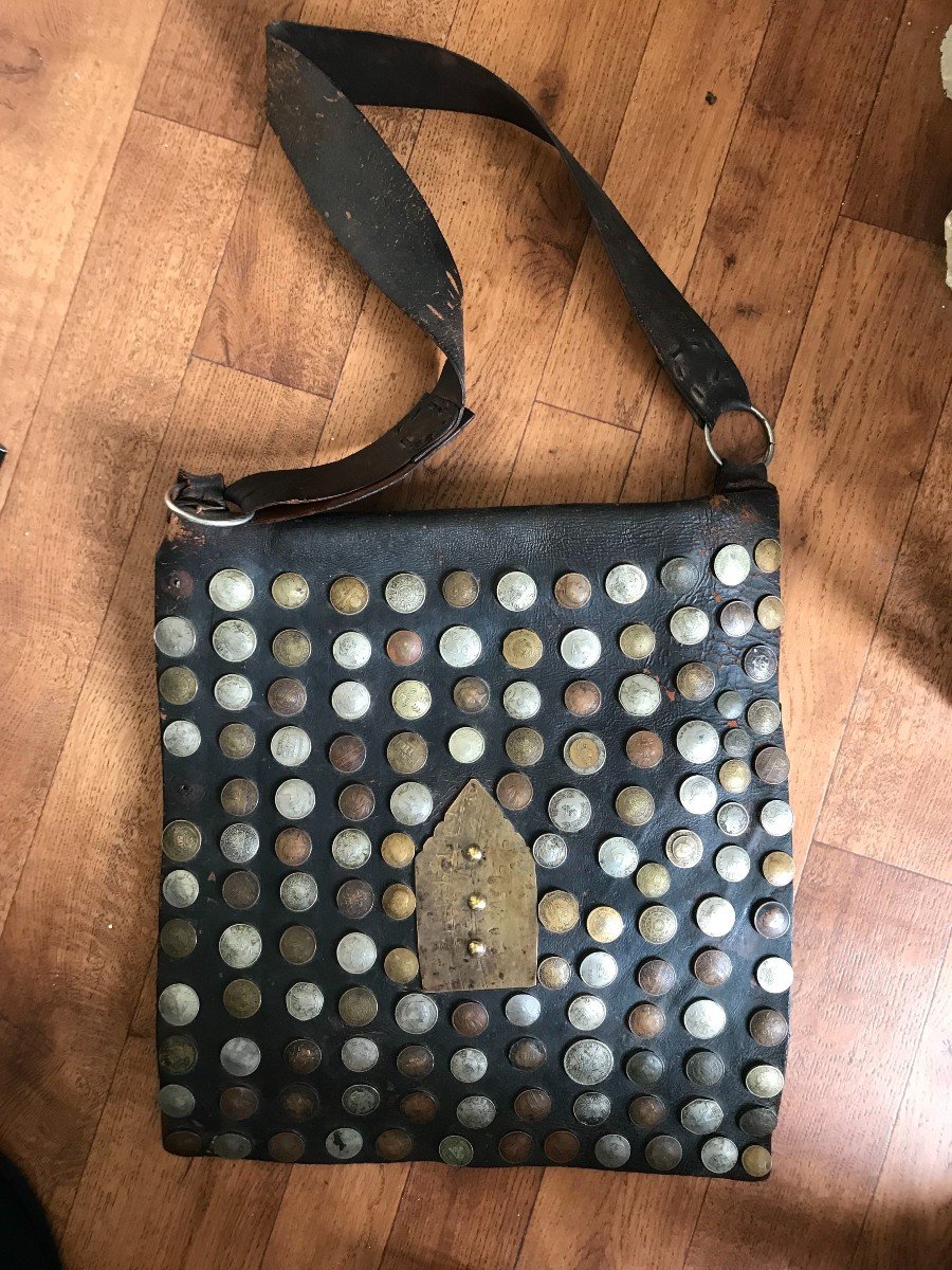 Large Moroccan Bag In Leather And Coins-xxth