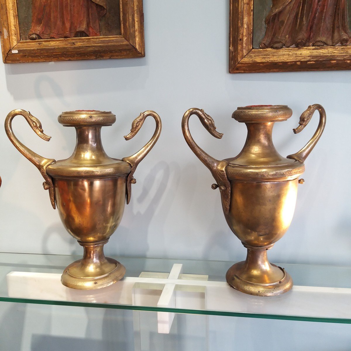 Large Pair Of Bronze And Wood Basins-northern Italy-18th Century