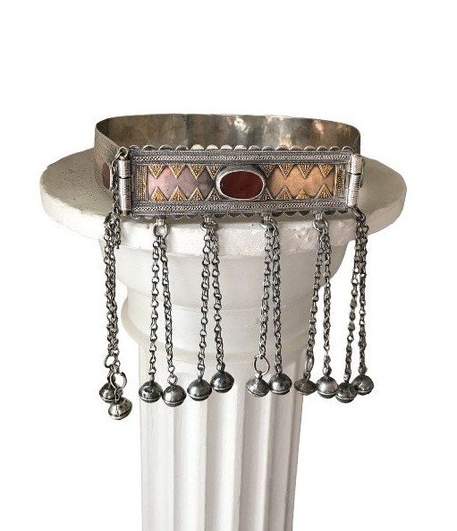 Bel Ensemble de 4 Bijoux Traditionnels Turkmene-Cornaline-xx&egrave;me-Environ 1Kg argent Massif-photo-2