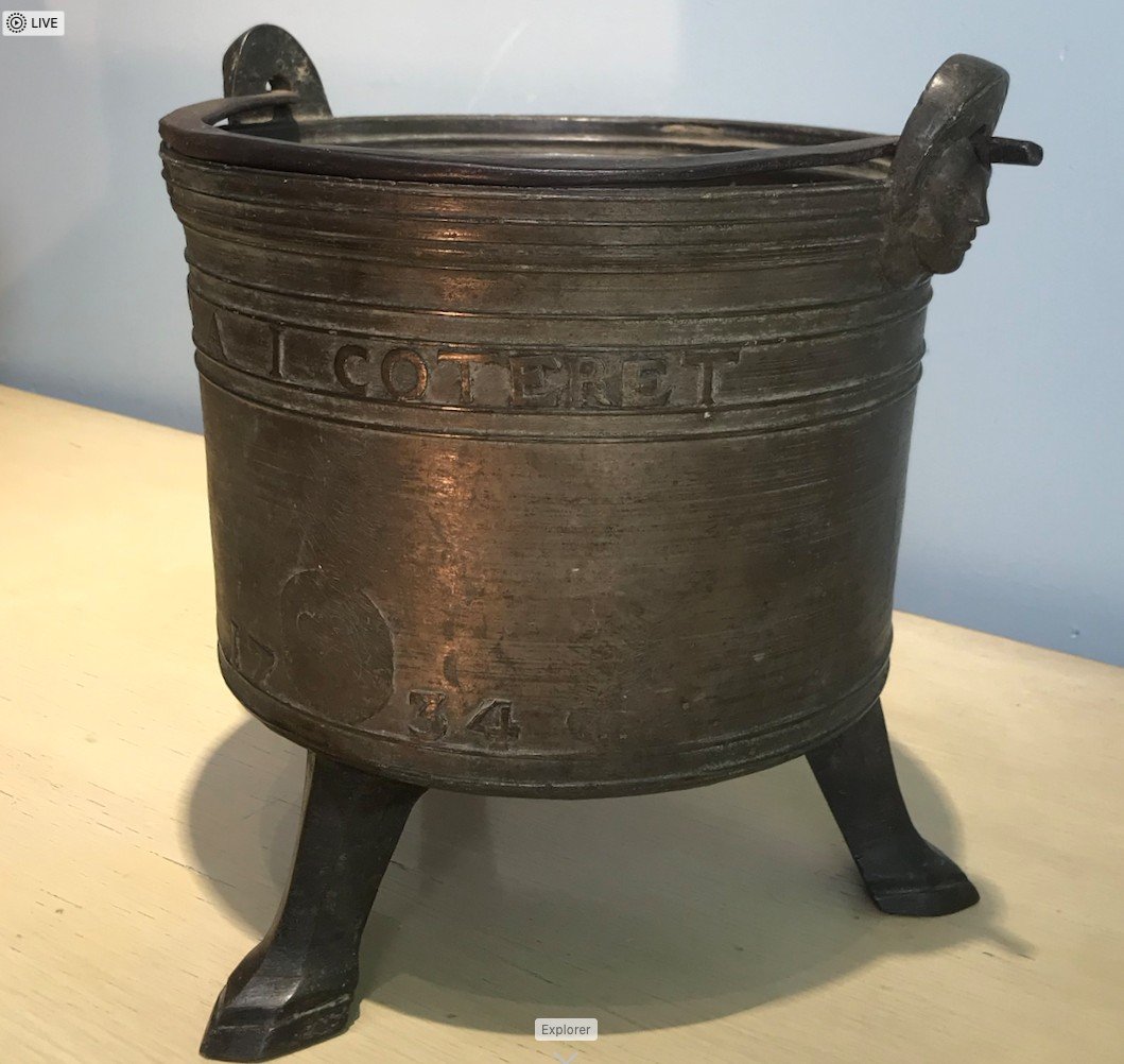 Bronze Tripod Cauldron Or Pot - Dated 1734 - Coteret - 18th Century