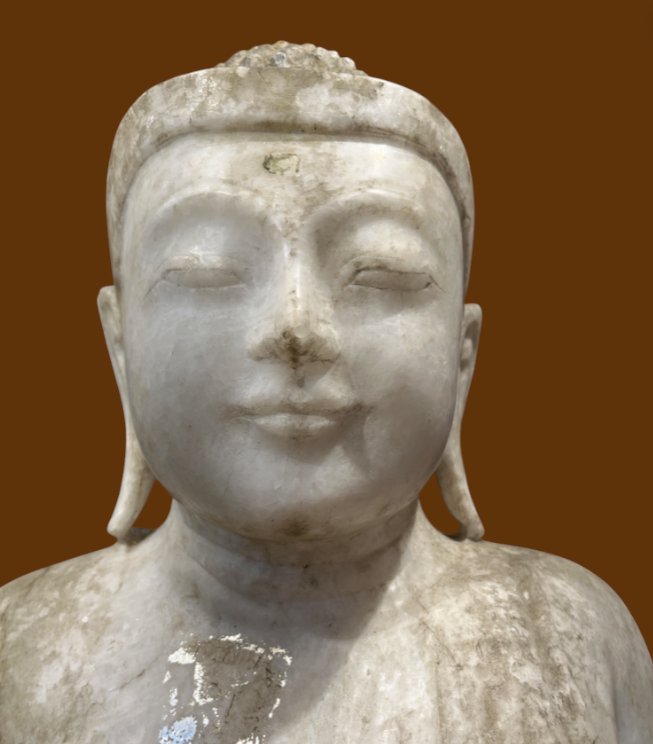 Grand Bouddha en marbre blanc - Birmanie 19eme siècle - Asie-photo-3