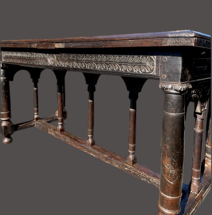 Renaissance Double-portico Table - Walnut - Italian-style Extensions - Circa 1580-photo-3