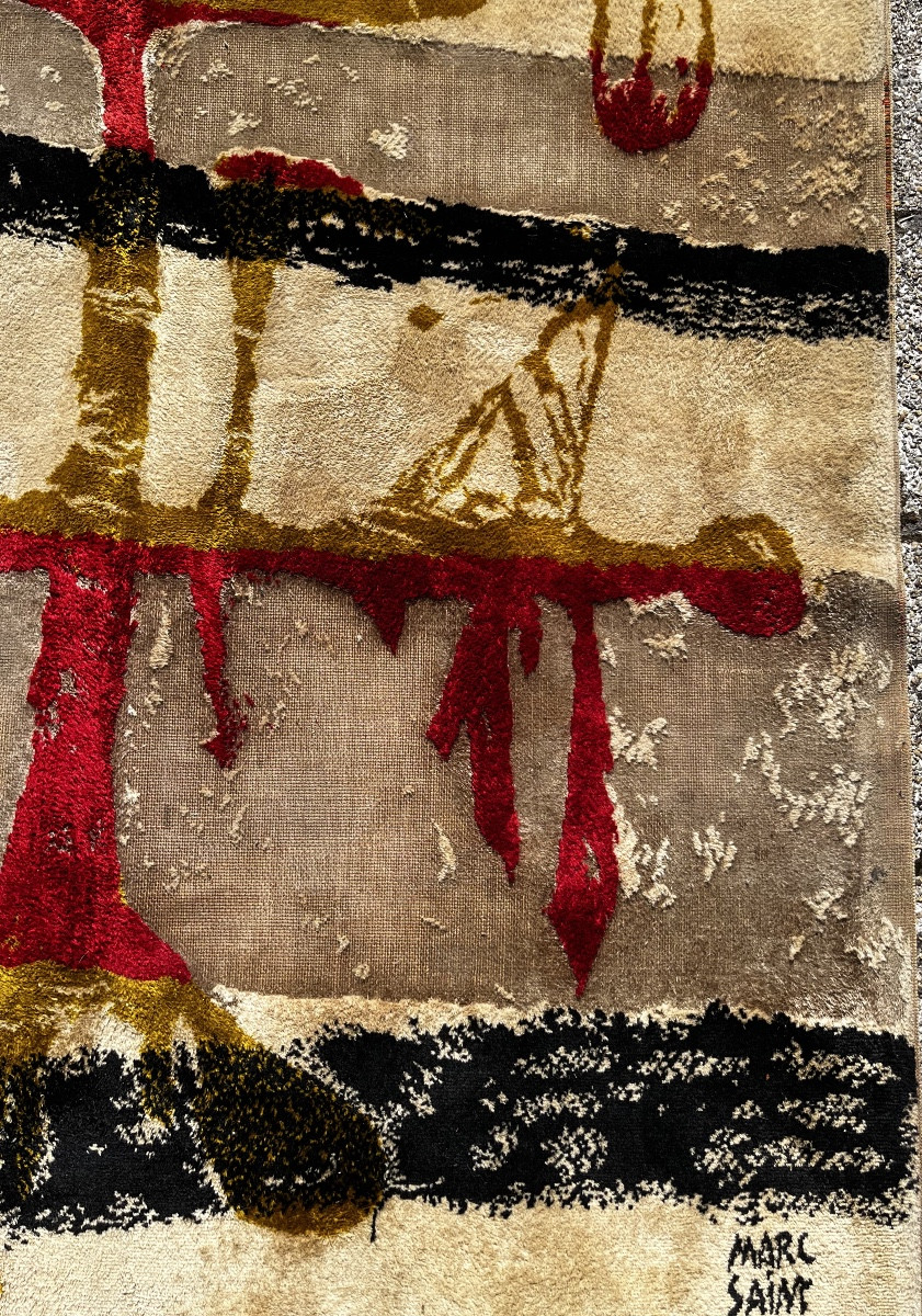 Tapis en laine du décorateur Marc Saint saens- vers 1950 - 3x2m-photo-7