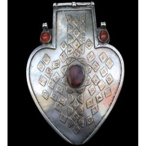 Grand Pectoral Turkmène En Argent Massif Et Cornalines. - Fin Du 19ème Siècle - 300grs