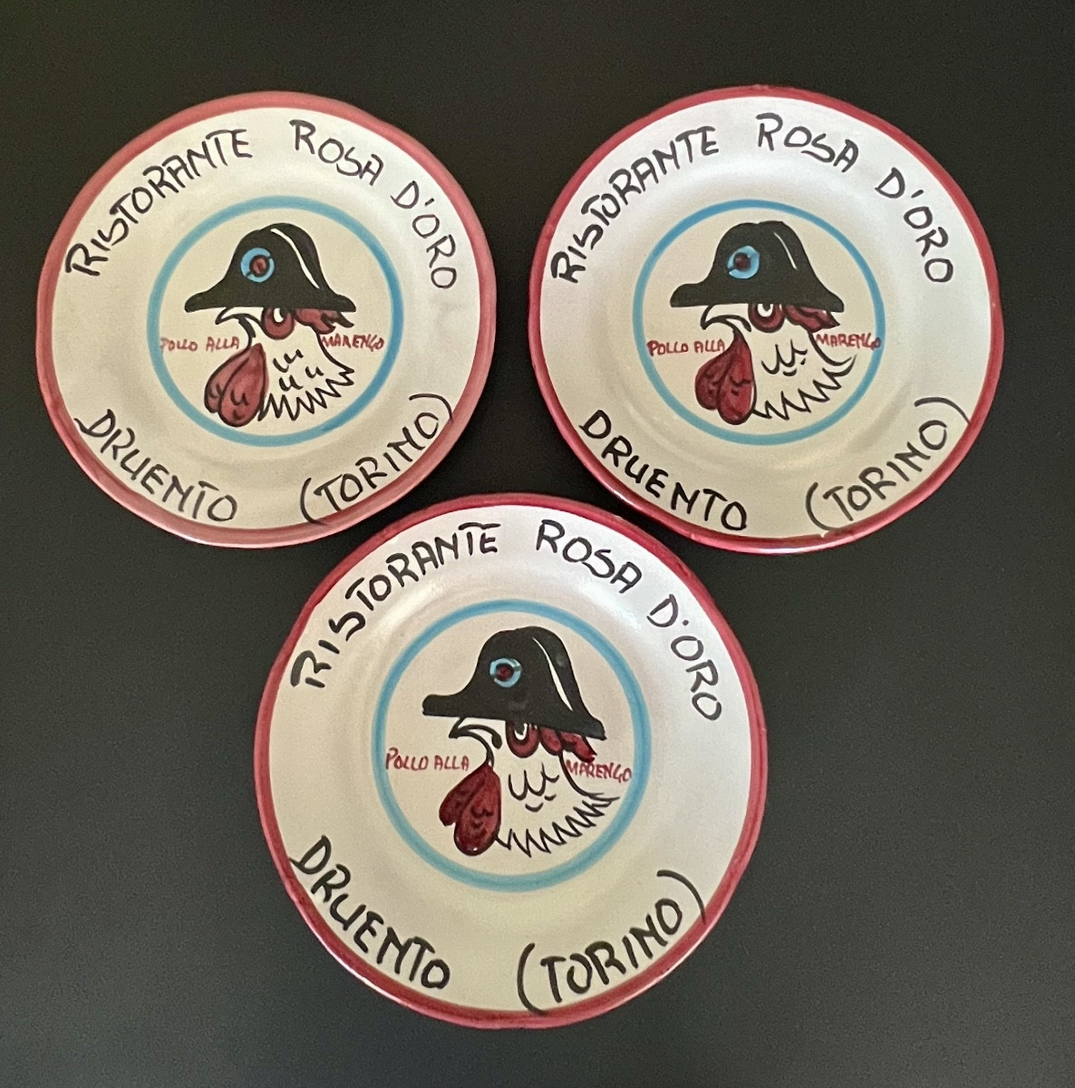 Ristorante Del Buon Ricordo “rosa D’oro” Plates By Ceramica Vietri Mare, Italy 1994