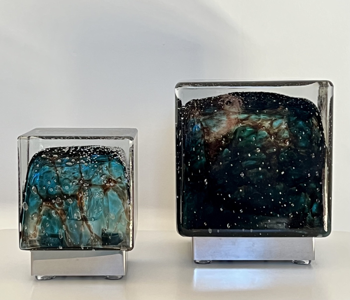 Lampe à poser cubique petit modèle en verre de Murano par Limburg, Allemagne années 70-photo-8