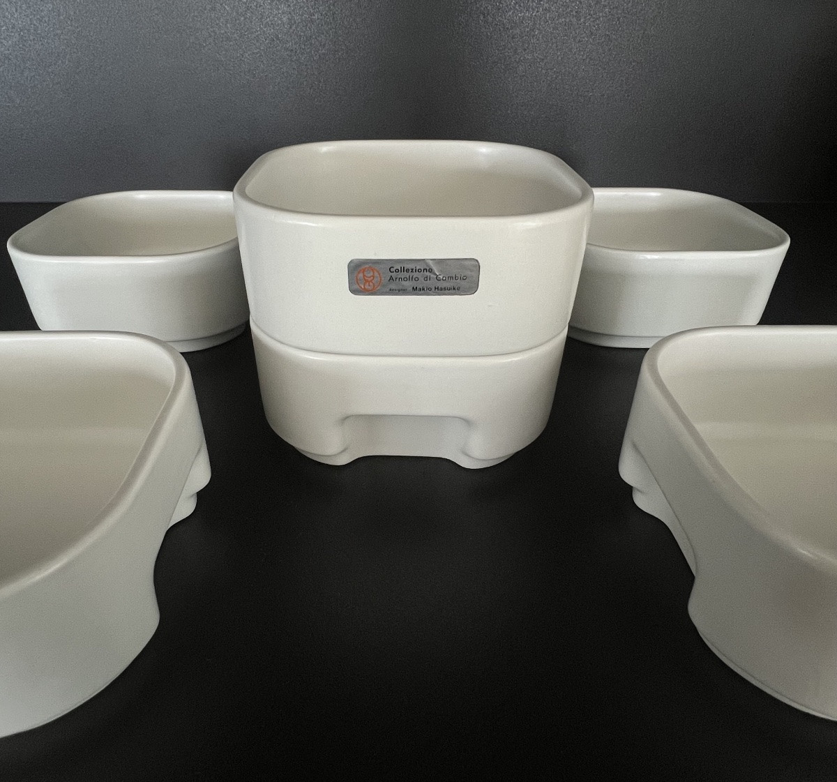Bols, ramequins (x6) Square par Makio Hasuike pour Societa Ceramica Revelli, Italie 70's-photo-3