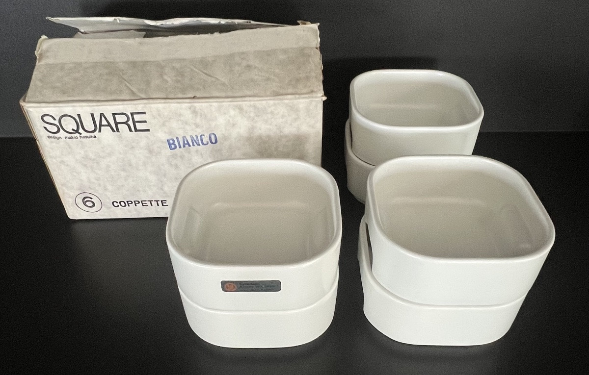 Bols, ramequins (x6) Square par Makio Hasuike pour Societa Ceramica Revelli, Italie 70's-photo-4