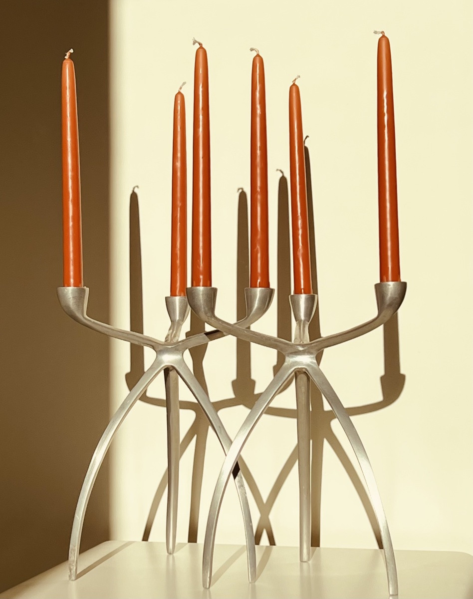 Bougeoirs, chandeliers tripodes "Spider" en aluminium pour De Bijenkorf, Pays-bas années 70-photo-6