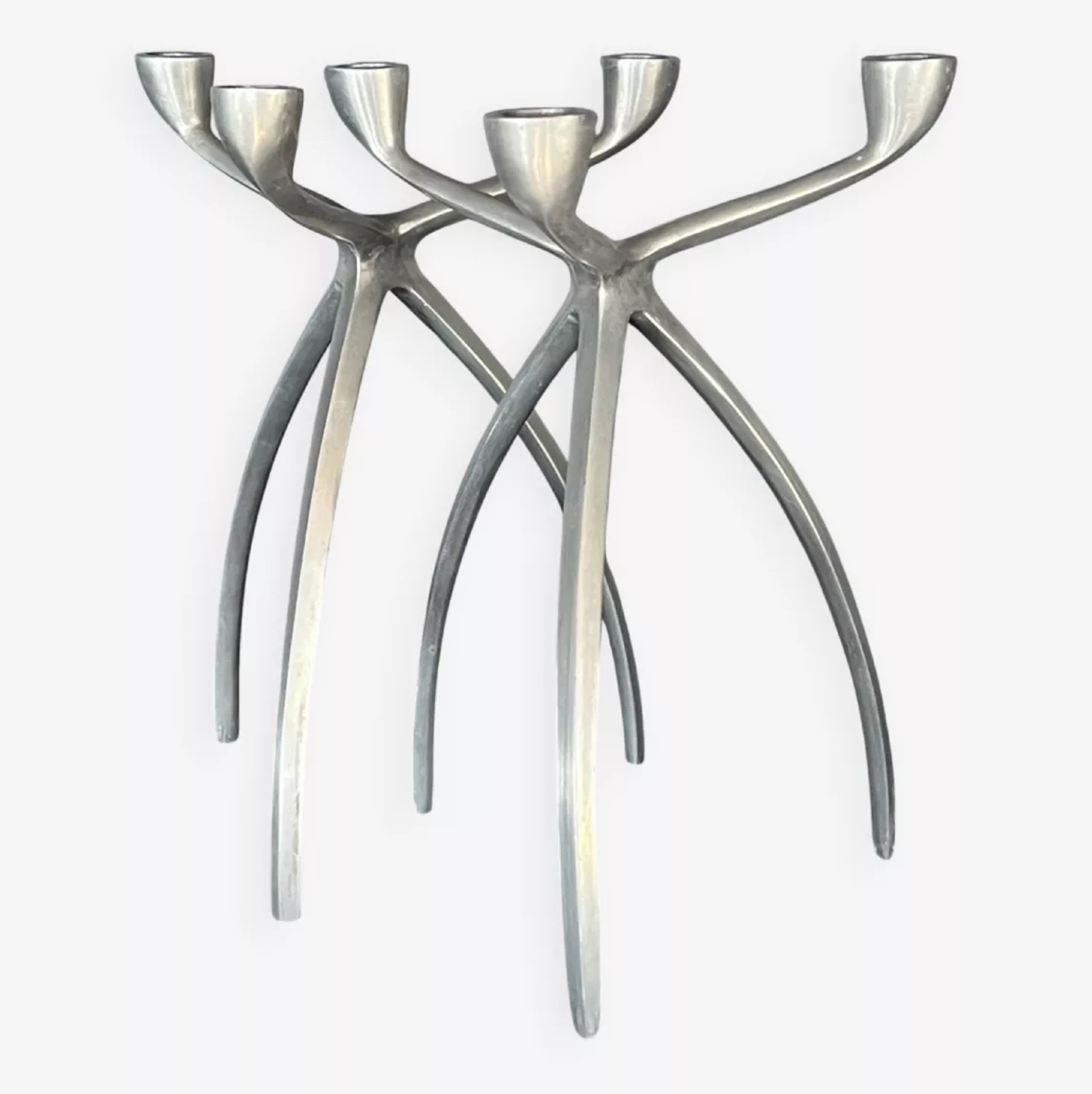 Bougeoirs, chandeliers tripodes "Spider" en aluminium pour De Bijenkorf, Pays-bas années 70