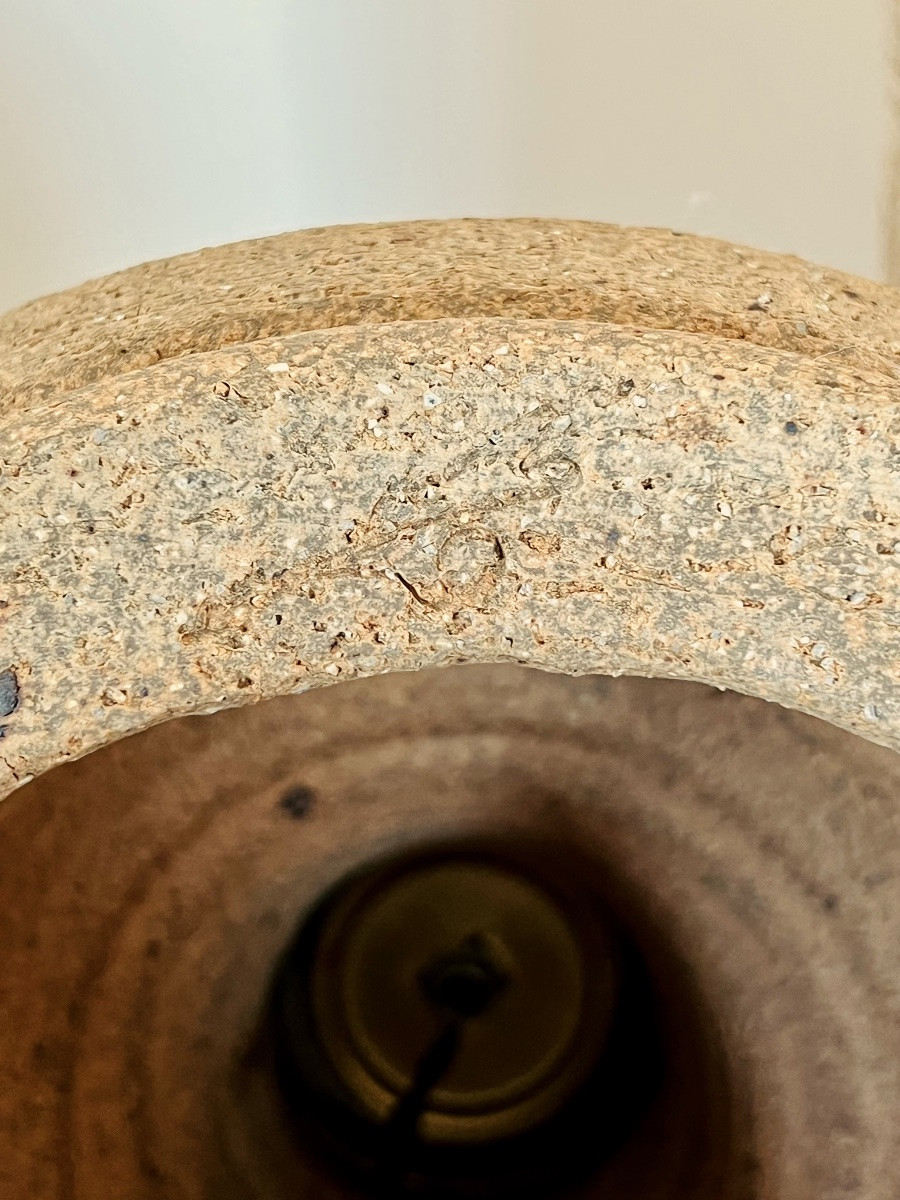 Lampe de salon en grès émaillé vert olive, France années 60-photo-3