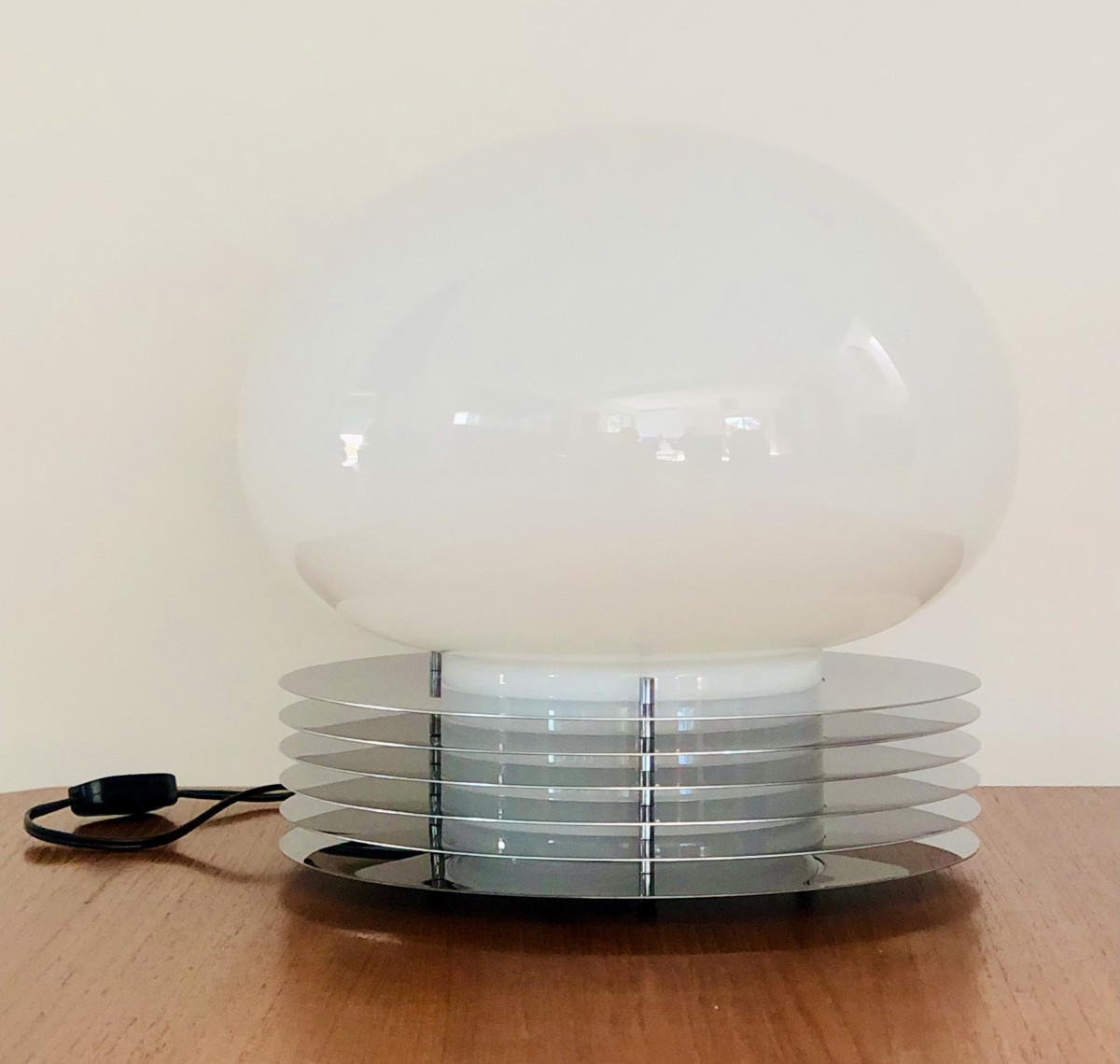 Lampe à poser en inox et verre opalin par Tronconi Illuminazione, Italie années 70-photo-2