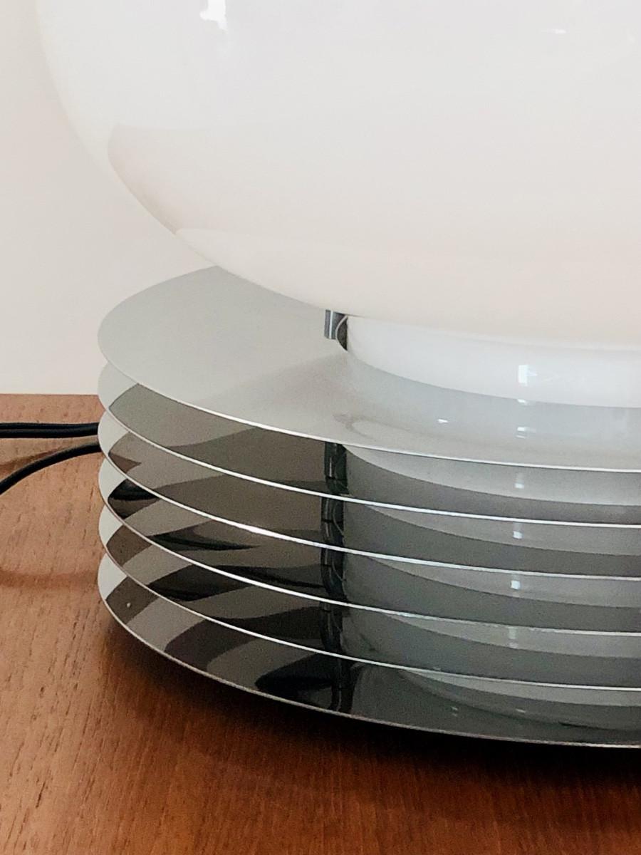 Lampe à poser en inox et verre opalin par Tronconi Illuminazione, Italie années 70-photo-4