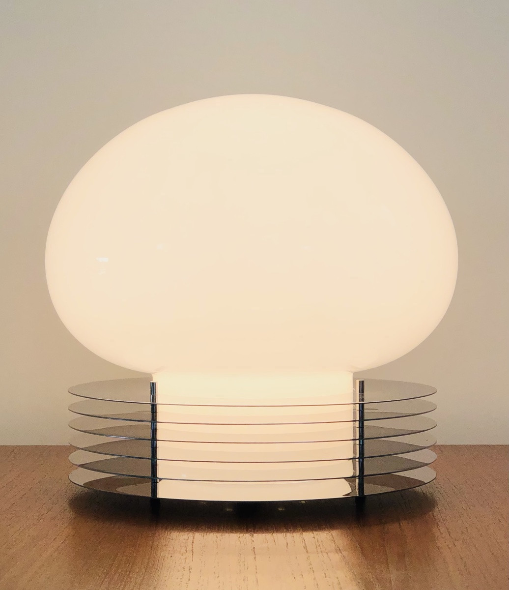 Lampe à poser en inox et verre opalin par Tronconi Illuminazione, Italie années 70-photo-2