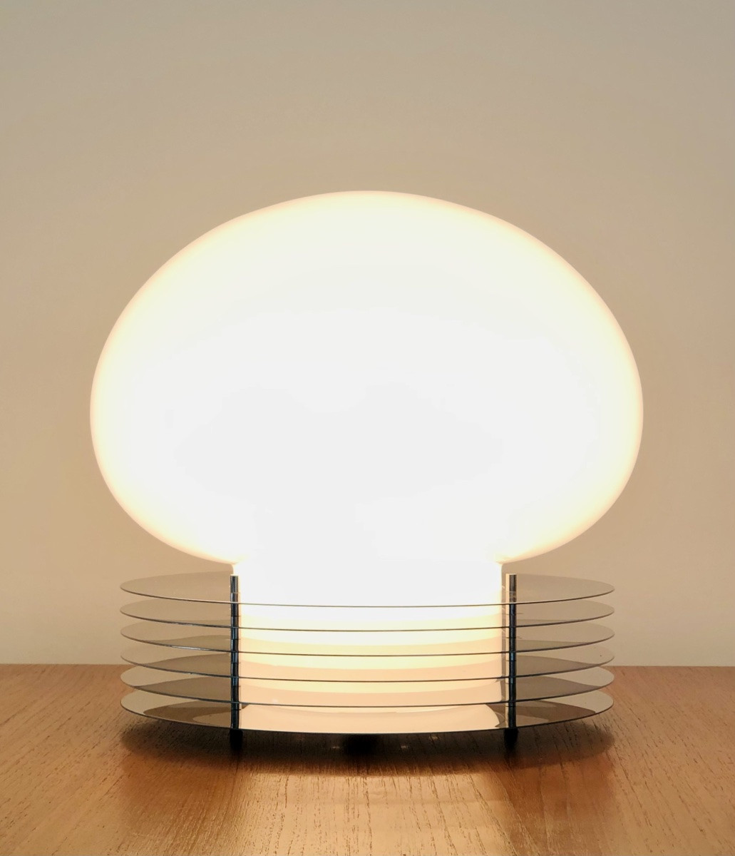 Lampe à poser en inox et verre opalin par Tronconi Illuminazione, Italie années 70-photo-3