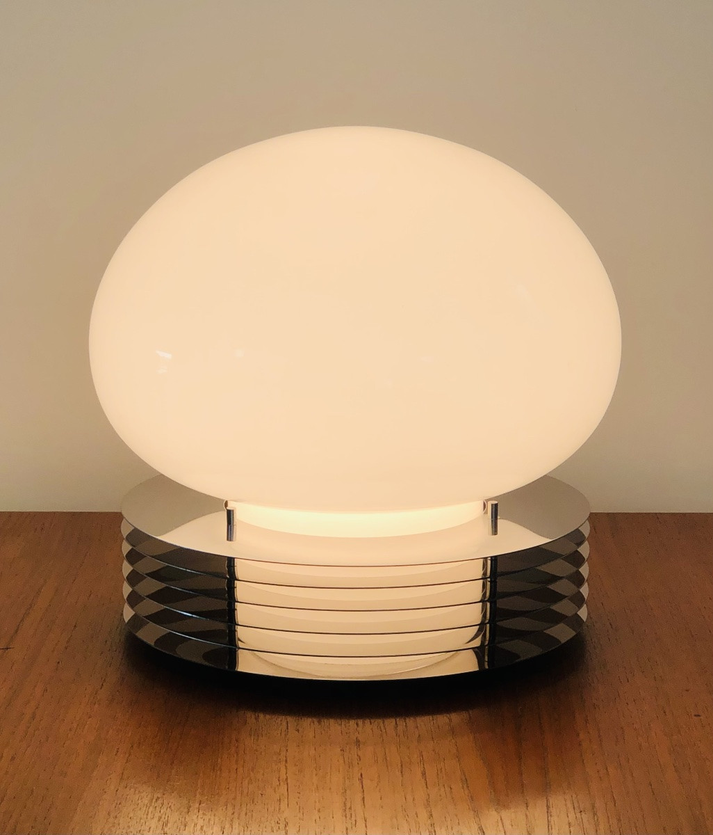 Lampe à poser en inox et verre opalin par Tronconi Illuminazione, Italie années 70-photo-4