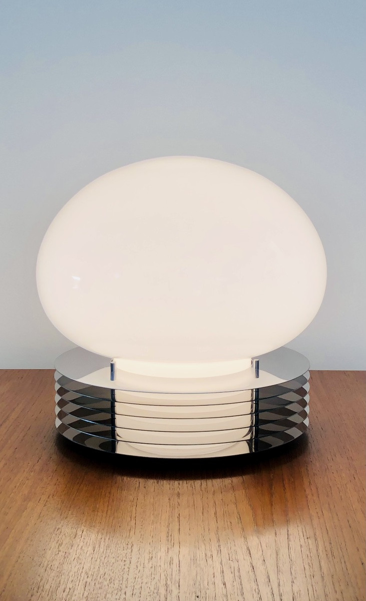 Lampe à poser en inox et verre opalin par Tronconi Illuminazione, Italie années 70-photo-6