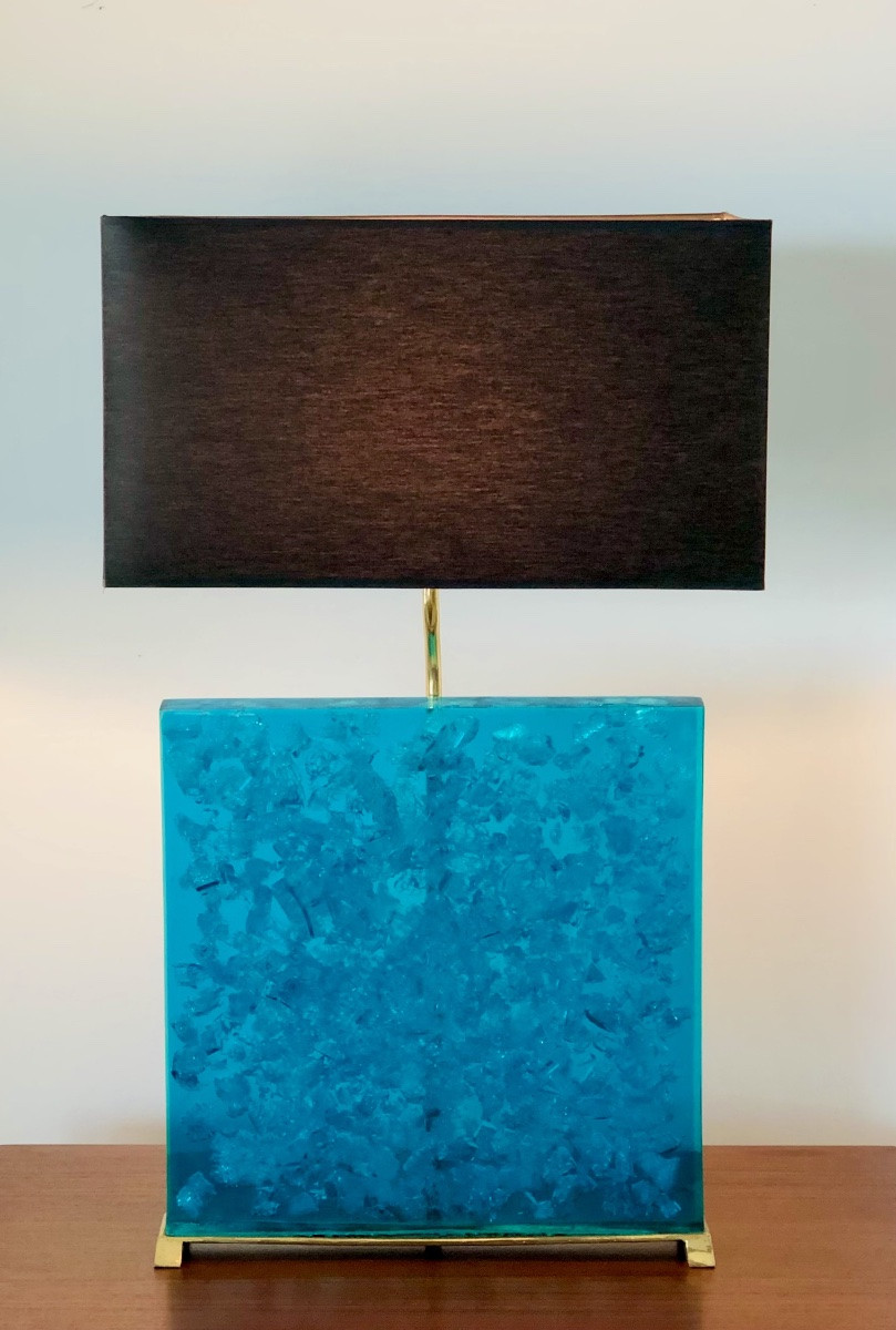 Lampes de salon en résine fractale turquoise, années 80-photo-1