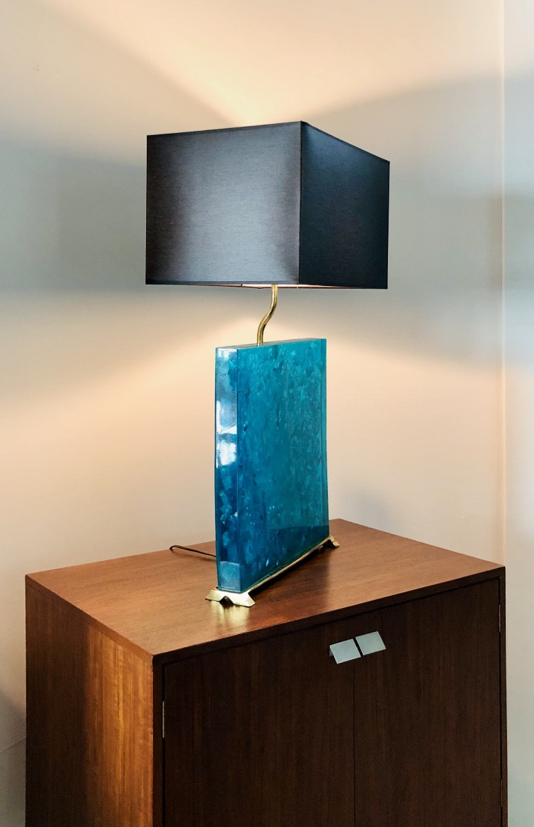 Lampes de salon en résine fractale turquoise, années 80-photo-3