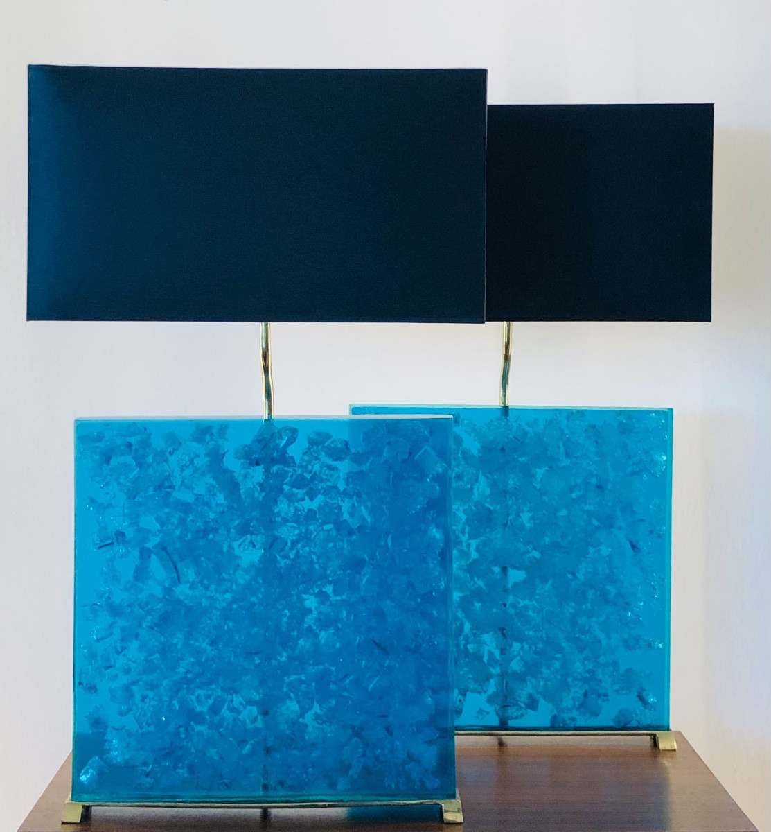 Lampes de salon en résine fractale turquoise, années 80-photo-6