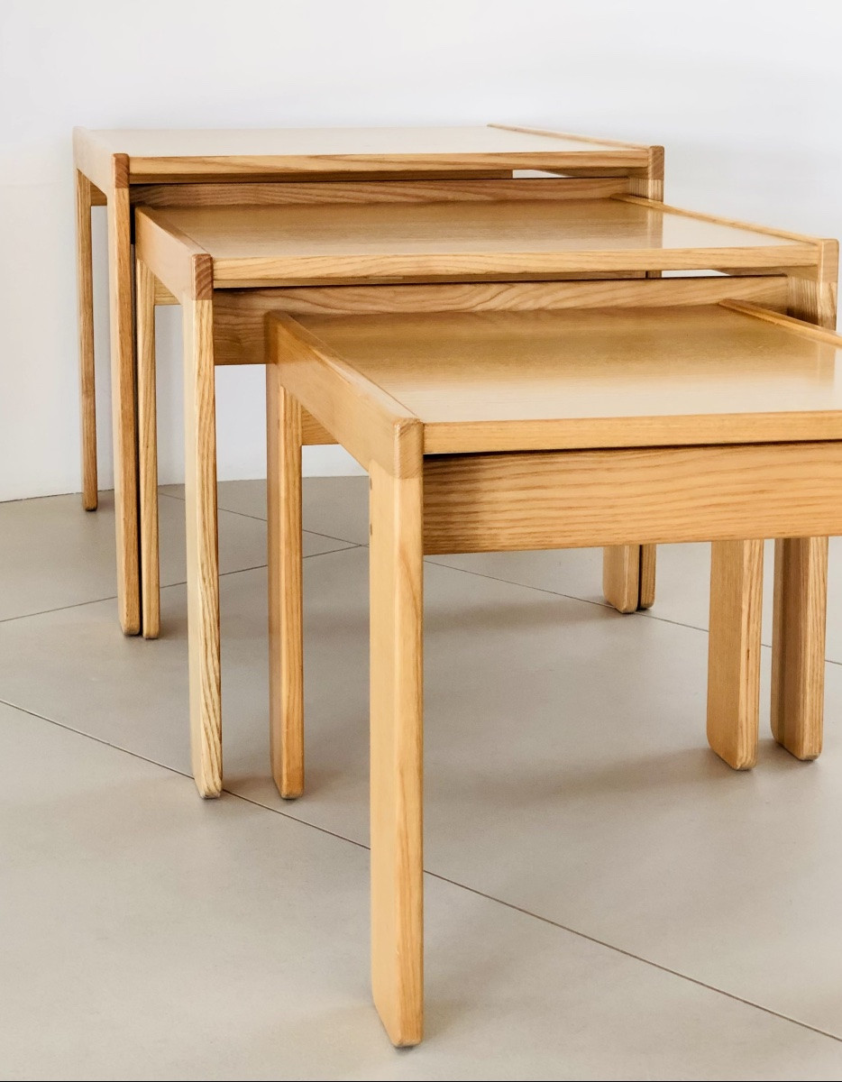 Nesting Tables In Ash, Model 777 By Afra & Tobia Scarpa For Cassina, Italy, 1960s.-photo-2