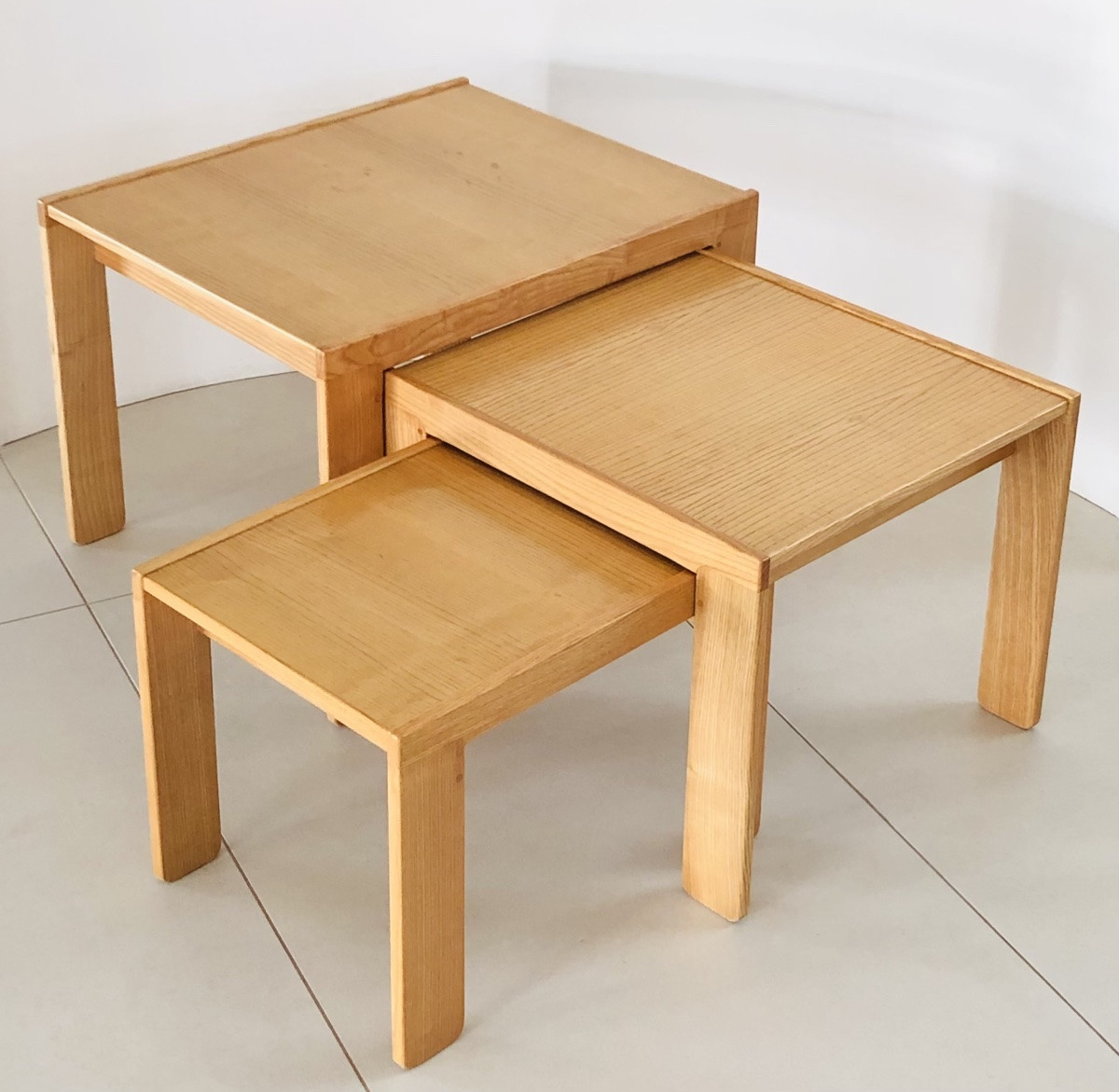 Nesting Tables In Ash, Model 777 By Afra & Tobia Scarpa For Cassina, Italy, 1960s.-photo-3