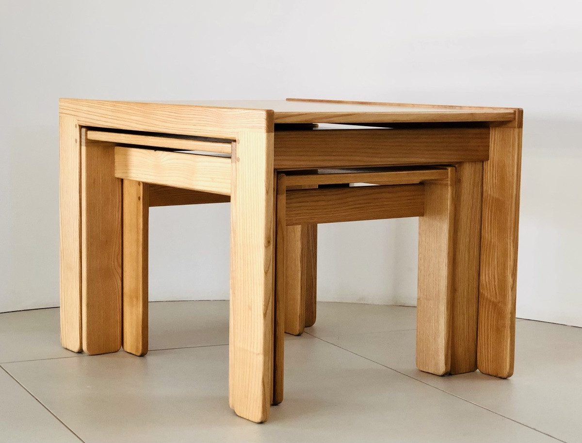 Nesting Tables In Ash, Model 777 By Afra & Tobia Scarpa For Cassina, Italy, 1960s.-photo-4