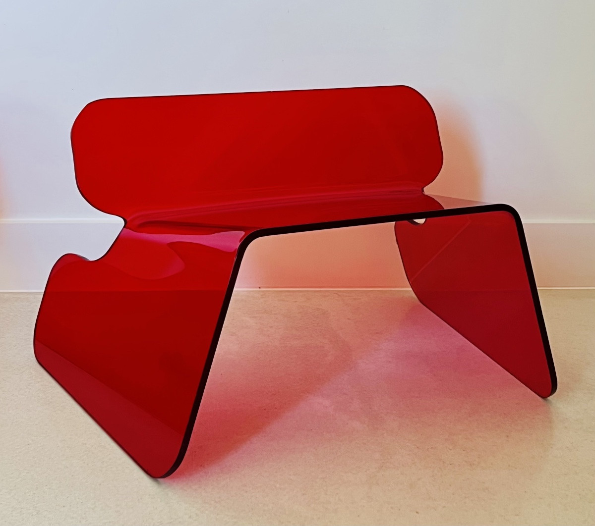 Red Plexiglass Chair In The Style Of Michel Dumas, France, 1970s-photo-4