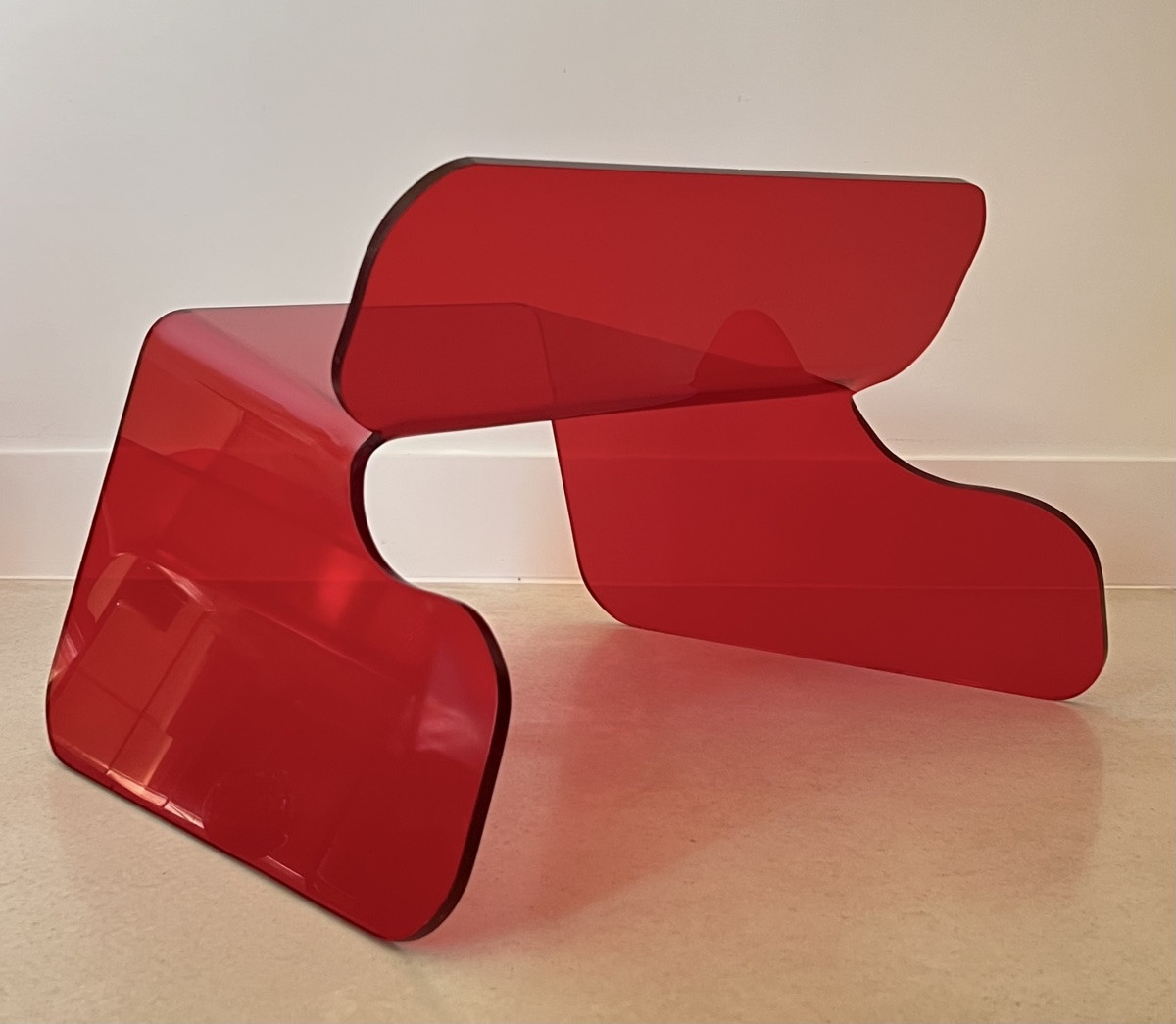 Red Plexiglass Chair In The Style Of Michel Dumas, France, 1970s-photo-1