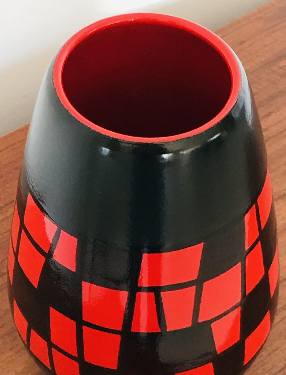 Vase piriforme en céramique rouge et noire par Elchinger, France années 60-photo-3