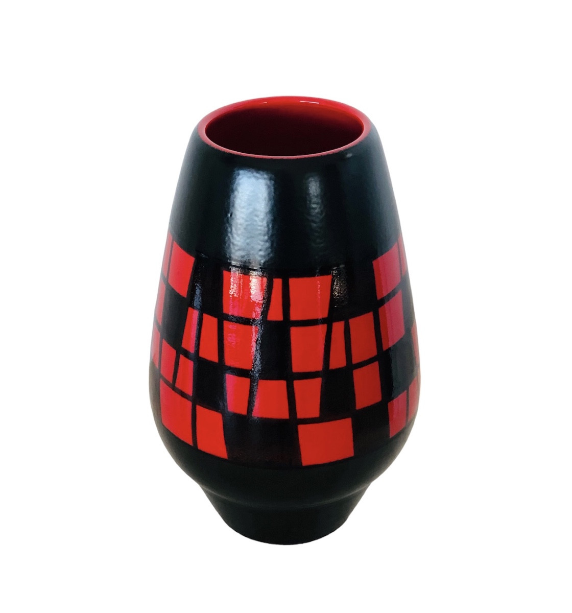 Vase piriforme en céramique rouge et noire par Elchinger, France années 60