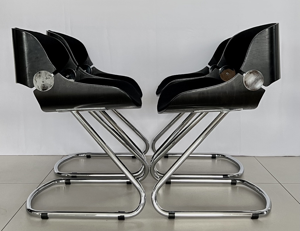 Set Of 4 Baumann Arpège Chairs Attributed To Etienne Fermigier, France, 1970s-photo-3