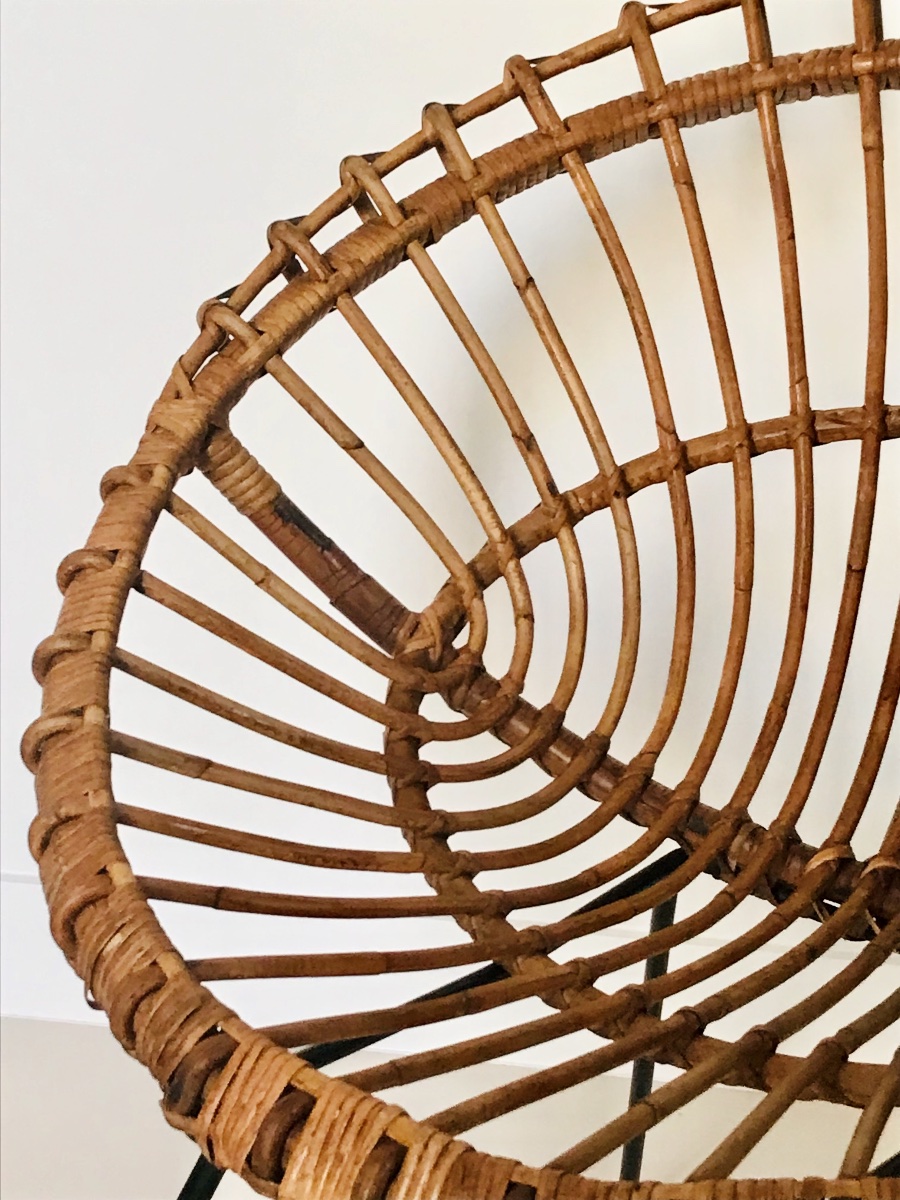 Pair Of Rattan Shell Chairs Attributed To Franco Albini, Italy, 1960s-photo-3
