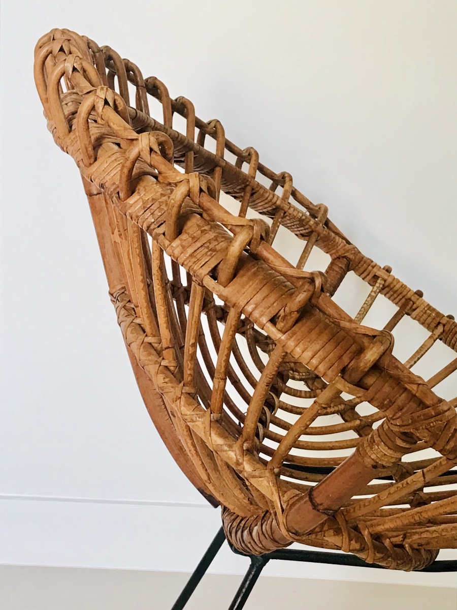 Pair Of Rattan Shell Chairs Attributed To Franco Albini, Italy, 1960s-photo-5