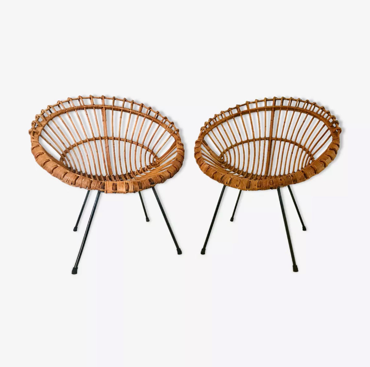 Pair Of Rattan Shell Chairs Attributed To Franco Albini, Italy, 1960s