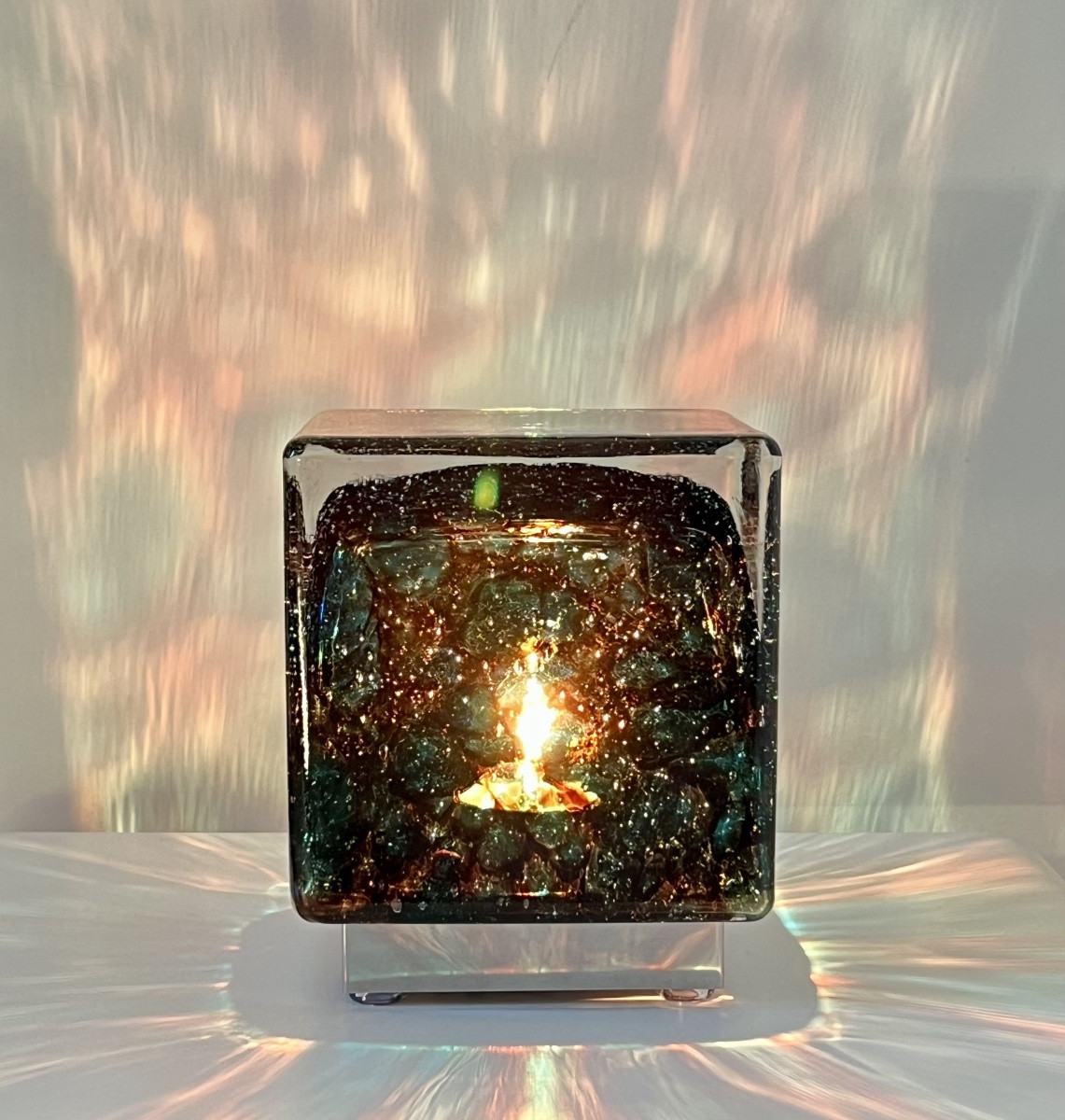 Large Cubic Table Lamp In Murano Glass By Limburg, Germany, 1970s-photo-2