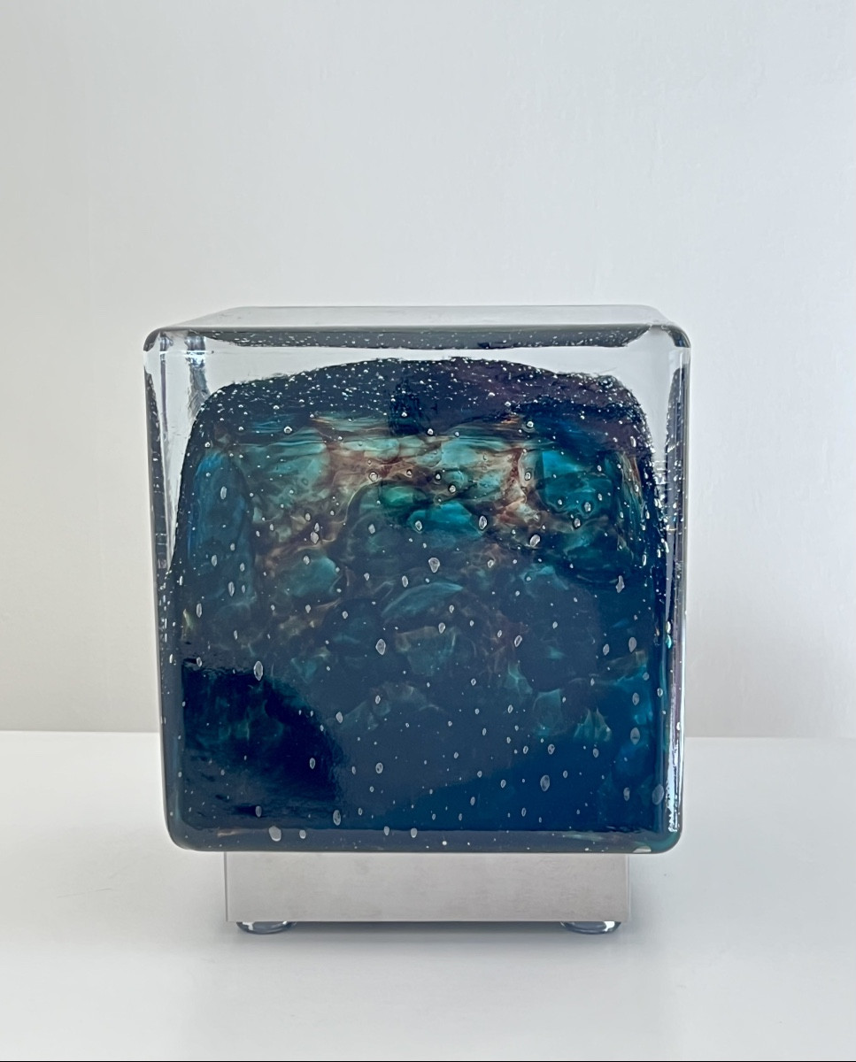 Large Cubic Table Lamp In Murano Glass By Limburg, Germany, 1970s