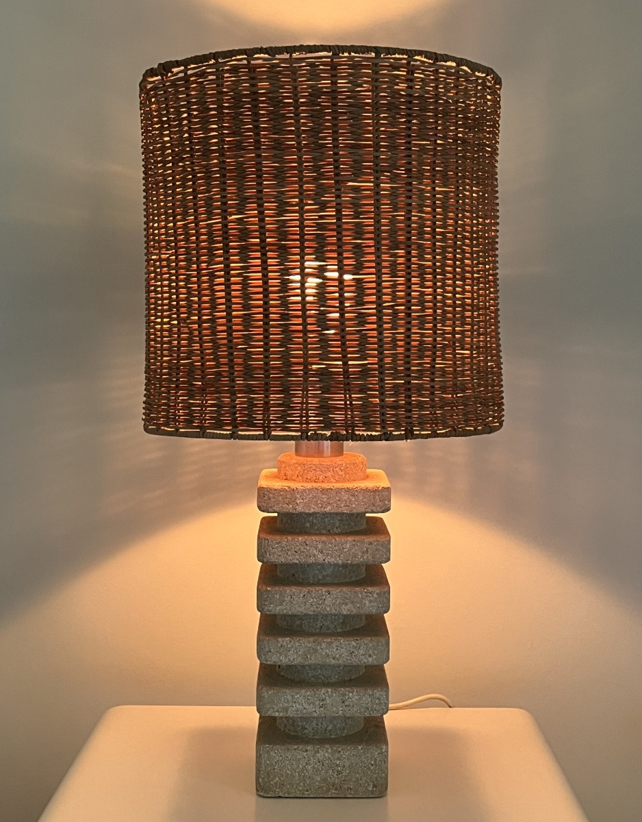 Carved Stone Living Room Lamp In The Style Of Albert Tormos, France, 1970s-photo-2