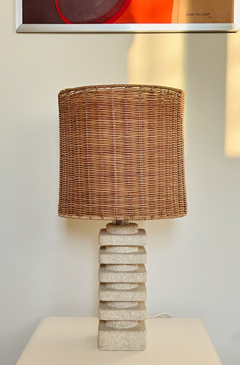 Carved Stone Living Room Lamp In The Style Of Albert Tormos, France, 1970s-photo-3