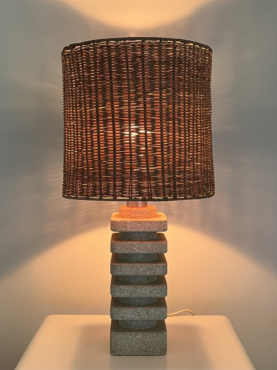 Carved Stone Living Room Lamp In The Style Of Albert Tormos, France, 1970s-photo-1